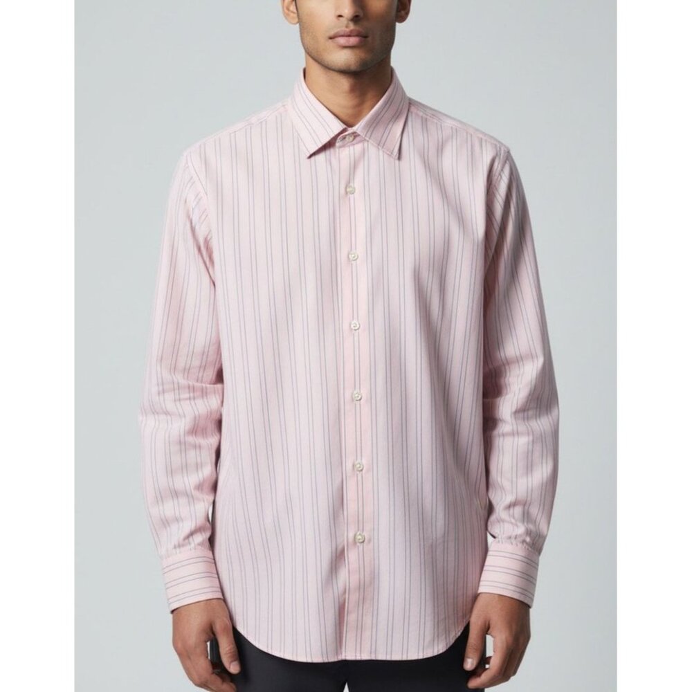 Mens Brooks Brothers Pink Striped Button-Up Shirt Long Sleeve Classic Fit 100% C